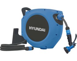 Hyundai - Wandslangenbox 20 meter plus 2 meter - tuinslang met haspel - ⌀ 12.5mm - 180º draaibaar - ingebouwde drukregelaar - inclusief broeskop met 8 soorten bewatering stralen