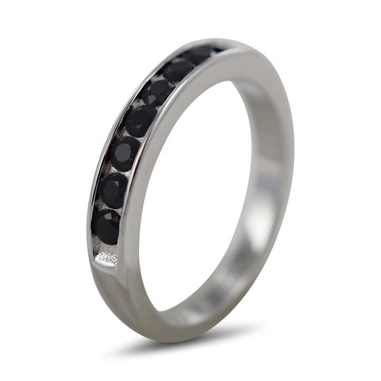 Silventi 9SIL-22109 Zilveren Ring met Zirkonia - Dames - 9 Zirkonia Steentjes - 3 mm - Zwart - Maat 56 - 3,5 mm Breed - Rhodium - Zilver