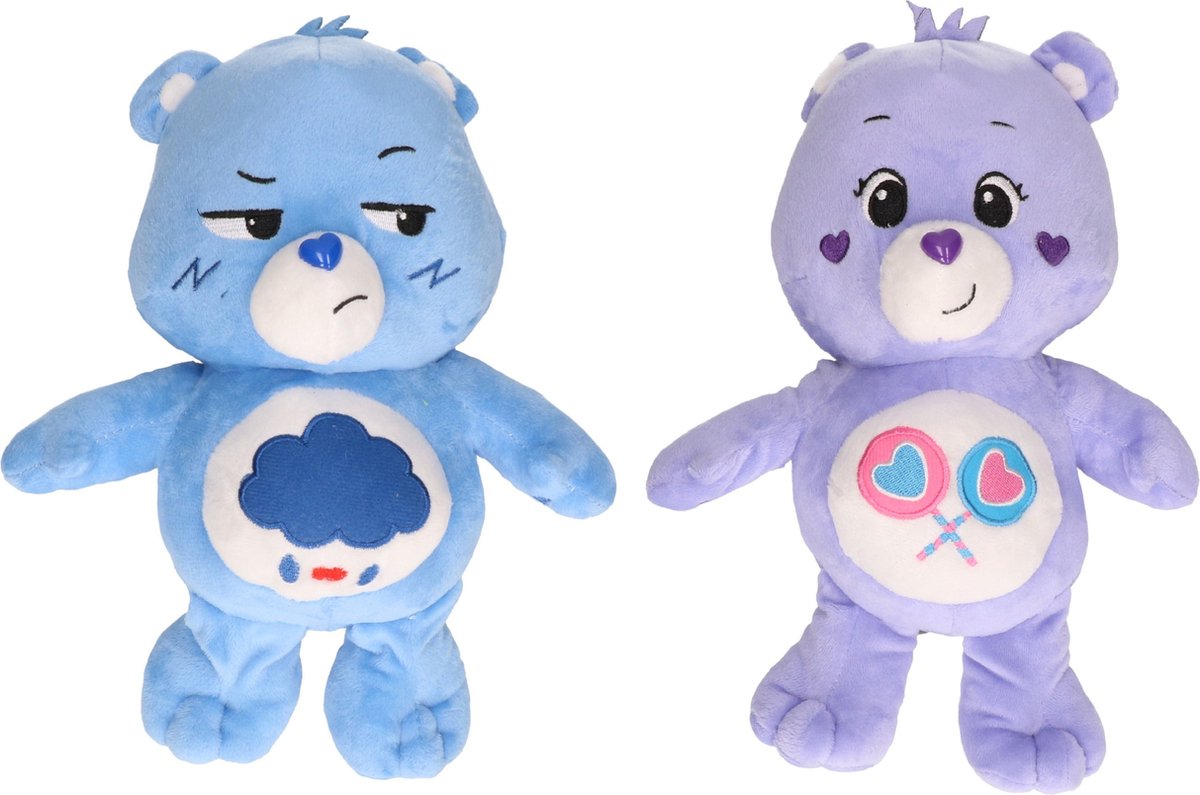 Set van 2 Troetelbeertjes blauw en paars 28 cm - Cartoon knuffels - Troetelberen - Pluche knuffels