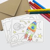 Hippekaartjeswinkel Inkleurkaarten - kaarten om in te kleuren - set van 8 - Kinderkaarten met kraft enveloppen- DIY