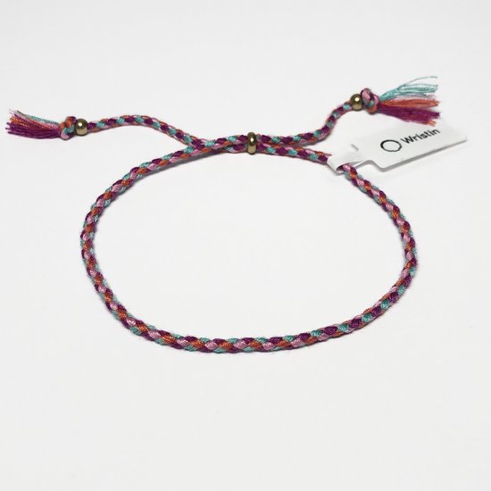 Wristin - Tibetaanse armband gevlochten roze/oranje/turquoise