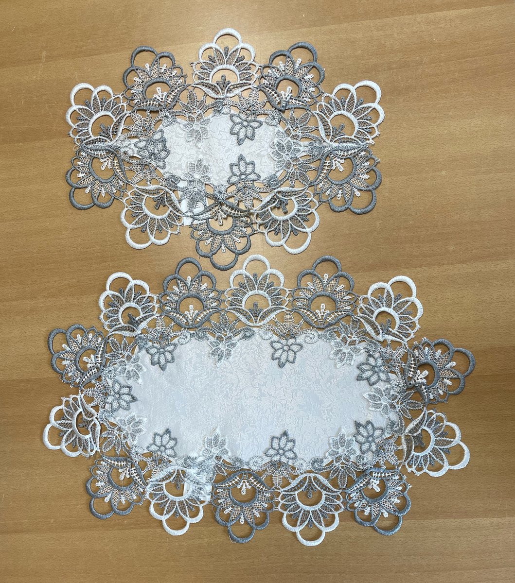 Tafelkleed - Grof kant - Off White - Grijs - 1 x loper 37 en 1 x loper 50 cm