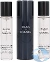 Chanel Bleu de Chanel Twist and Spray - 3 x 20 ml - eau de toilette - 1 hervulbare spray + 2 navullingen