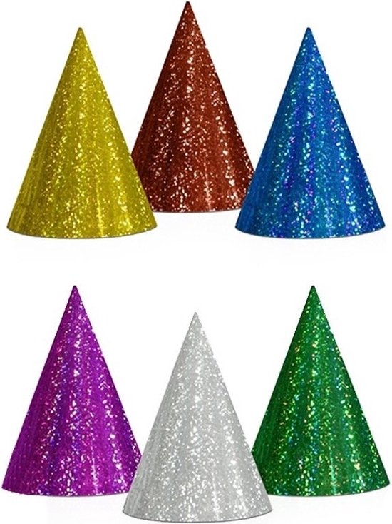 Gekleurde feesthoedjes glitter 20 stuks