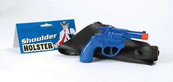 Politie pistool met holster blauw 22 cm - carnaval nep pistolen