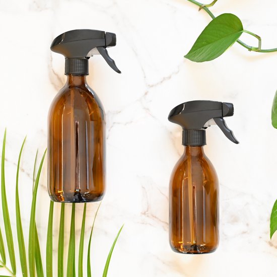 Pulvérisateur de plantes | Verre ambré 500 ml | avec buse de pulvérisation noire | arroseur de plantes
