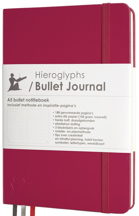 Hieroglyphs Bullet Journal - A5 notitieboek - 100 Grams Papier - Hardcover Notebook Dotted - Kado Vrouw moederdag cadeautje - met Handleiding en Inspiratie - Nederlands - Roze