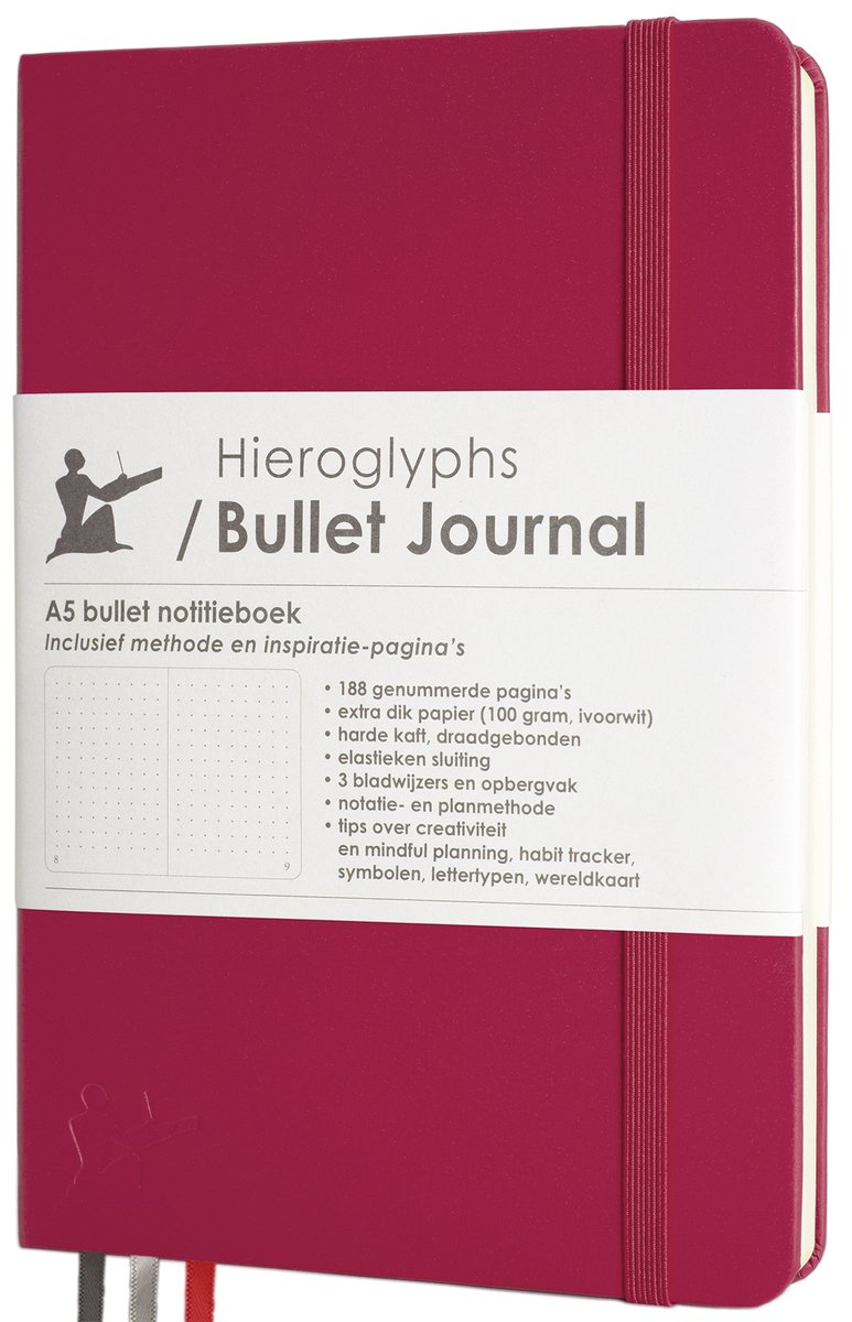 Hieroglyphs Bullet Journal - A5 notitieboek - 100 grams papier - hardcover notebook dotted - met Handleiding en Inspiratie - Nederlands - roze