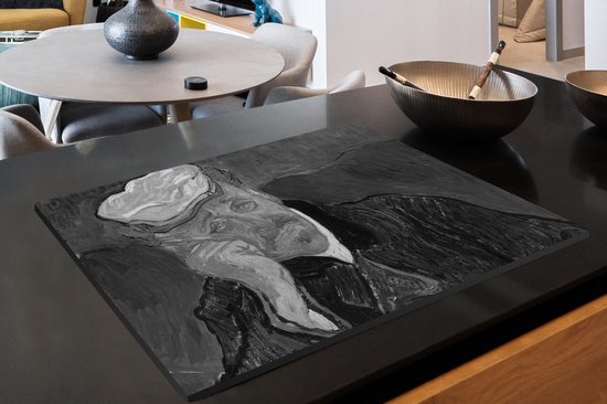 KitchenYeah® Inductie beschermer 80.2x52.2 cm - Portret van Dr. Gachet - Vincent van Gogh - Zwart - Wit - Kookplaataccessoires - Afdekplaat voor kookplaat - Inductiebeschermer - Inductiemat - Inductieplaat mat