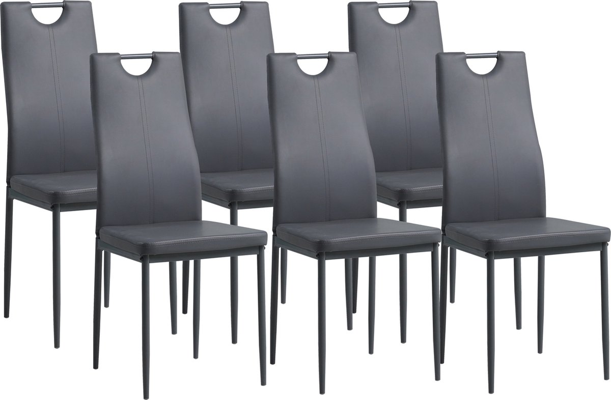 ALBATROS Eetkamerstoel Salerno Set van 6, Grijs - Stijlvol Italiaans Ontwerp, Kunstleer Bekleding, Comfortabele Gestoffeerde Stoel - Moderne Keukenstoel, Eetkamerstoel of Eettafelstoel