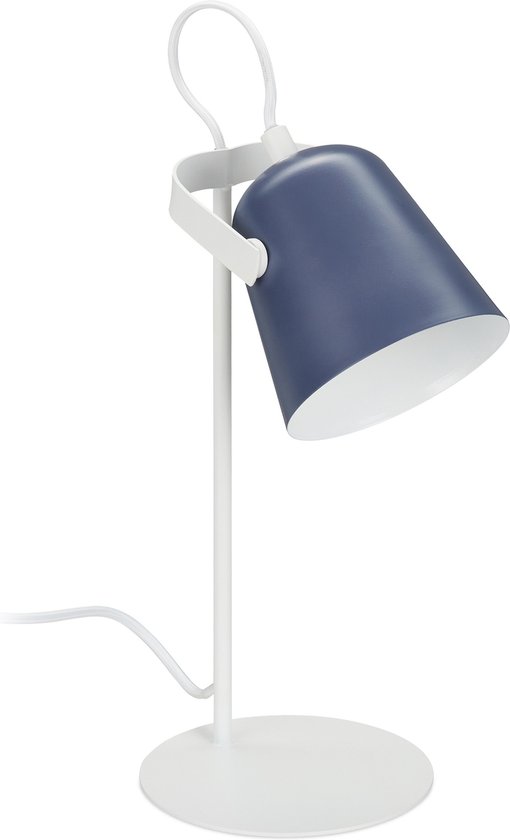 Relaxdays bureaulamp metaal - kantelbare lampenkap - 39x15 cm - tafellamp nachtkastje E14 - blauw