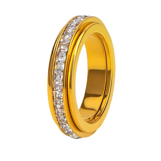 Ring d'anxiété - (Strass) - Ring de stress - Ring Fidget - Ring d'anxiété pour doigt - Ring tournant pour femme - Ring tournant - Ring Spinner - Or - (18,00 mm / taille 57)