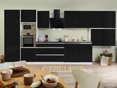 Goedkope keuken 445  cm - complete keuken met apparatuur Lorena  - Wit/Zwart - soft close - keramische kookplaat - vaatwasser - afzuigkap - oven - magnetron  - spoelbak