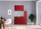 Goedkope keuken 130  cm - mini keuken met apparatuur Levin - Eiken/Rood - elektrische kookplaat  - koelkast          - kleine keuken - compacte keuken - keukenblok met apparatuur