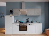 Goedkope keuken 280  cm - complete keuken met apparatuur Malia  - Wit/Beton - soft close - keramische kookplaat - vaatwasser - afzuigkap - oven    - spoelbak