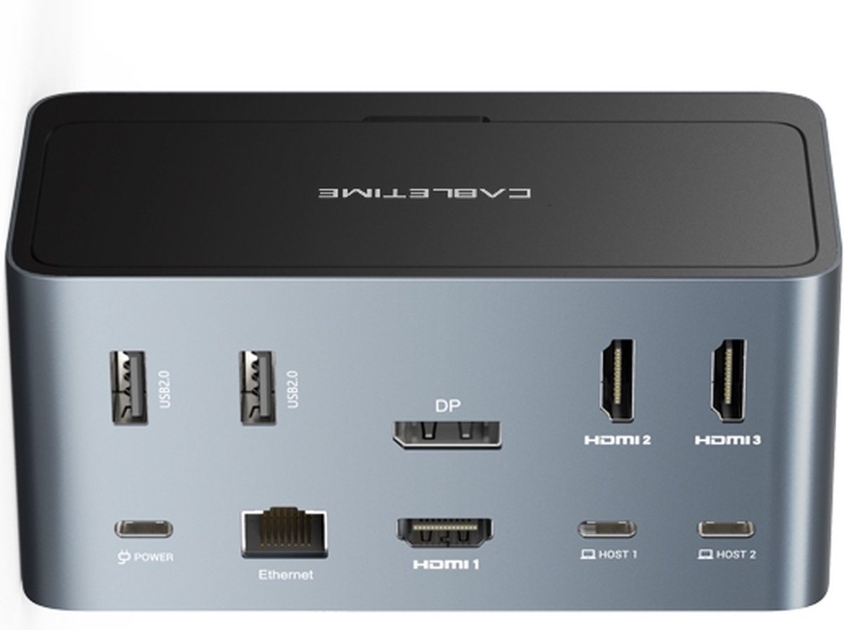 Cabletime - 5Gbps - USB C - 16 in 2 Docking Station - 4 externe beeldschermen - ook geschikt voor MacBook Pro