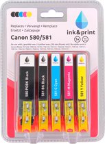 Bol.com Ink & Print inktcartridges - Canon - Canon 580/581 - 5Pack - Inktjet - Kleuren ZwartBlauwRozeGeel aanbieding