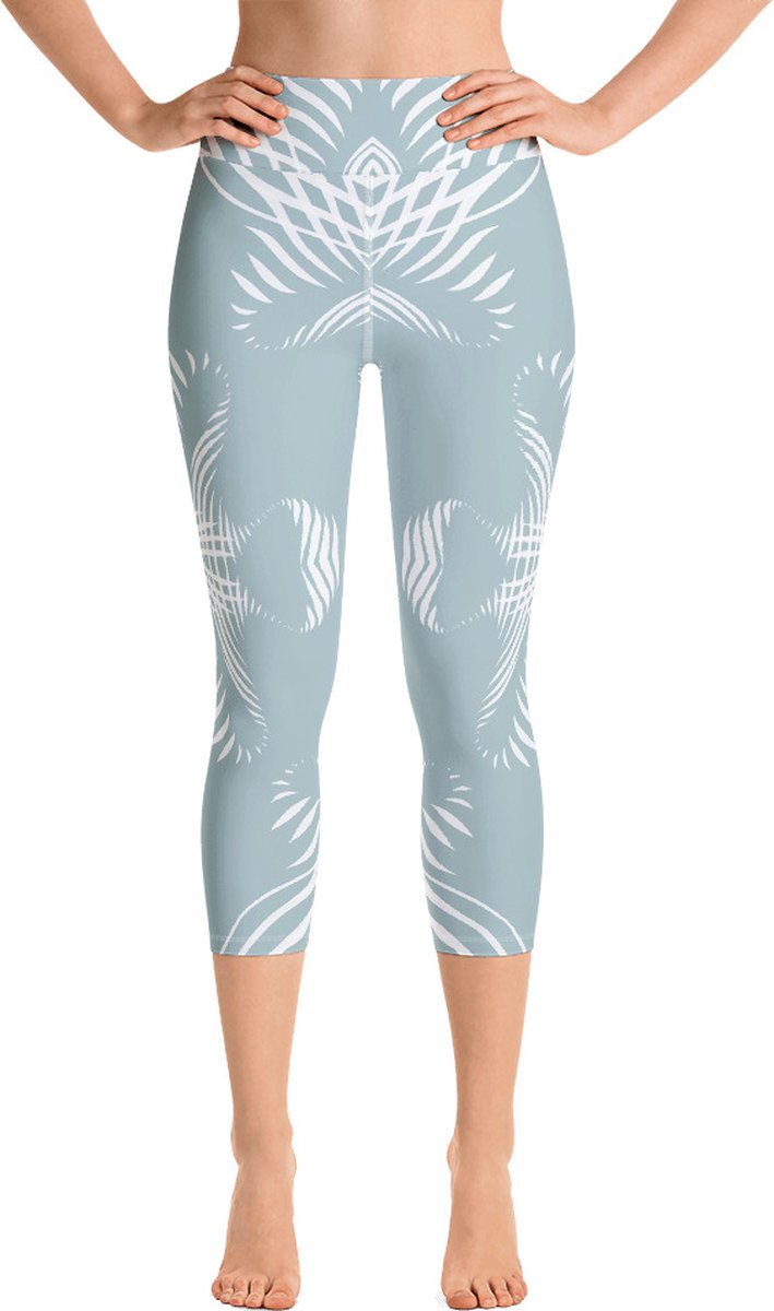 Sportlegging - Capri 3/4 - design Proud Pattern - High Waist - Dry Fit - High Performance - 4way stretch- unieke print - UPF 50+ - Hardloop - Yoga - Fitness - Dans - Pilates - Training - sportbroek - mintgroen wit - maat XL — afbeelding 2