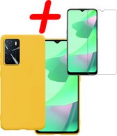 Hoes Geschikt voor OPPO A16s Hoesje Siliconen Back Cover Case Met Screenprotector - Hoesje Geschikt voor OPPO A16s Hoes Cover Hoesje - Geel