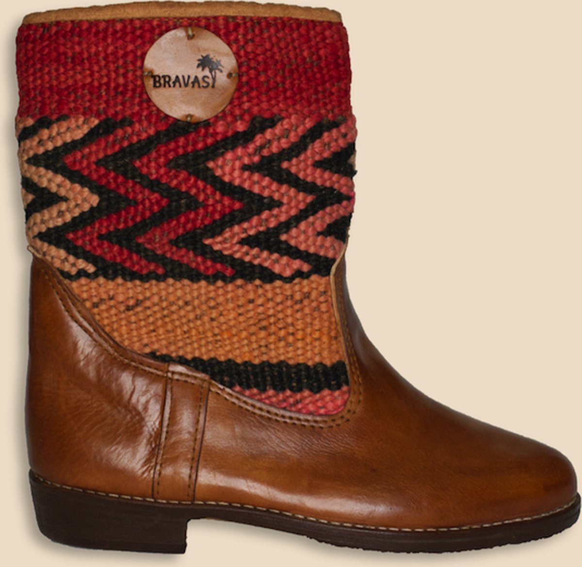 Kelim Boots | Cognacbruin Leer | Vintage Kelim | Maat 39 | Adana | Bravas Boutique