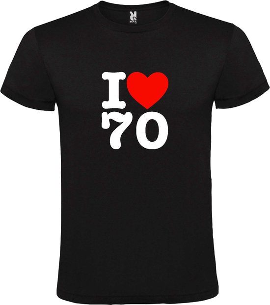 Zwart T shirt met  I love (hartje) the 70's (seventies)  print Wit en Rood size M