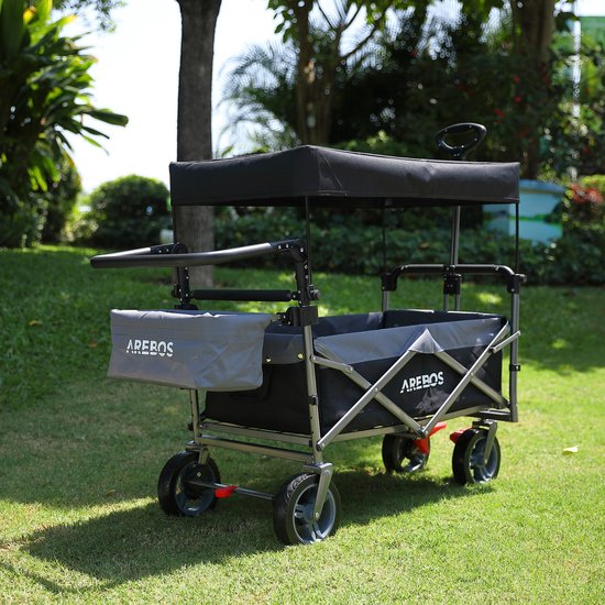 AREBOS Premium Bolderkar Opvouwbaar - Bolderkar Luchtbanden - 100 kg - met Dak Zwart / Grijs van AREBOS — afbeelding 5