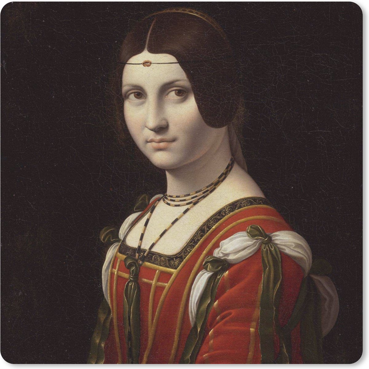 Muismat XXL 60x60 cm - Bureau onderlegger - Bureau mat La Belle Ferronnière - Leonardo da Vinci - Bureaumat - Gaming mousepad xl - Bureaulegger groot - Computer deskmat
