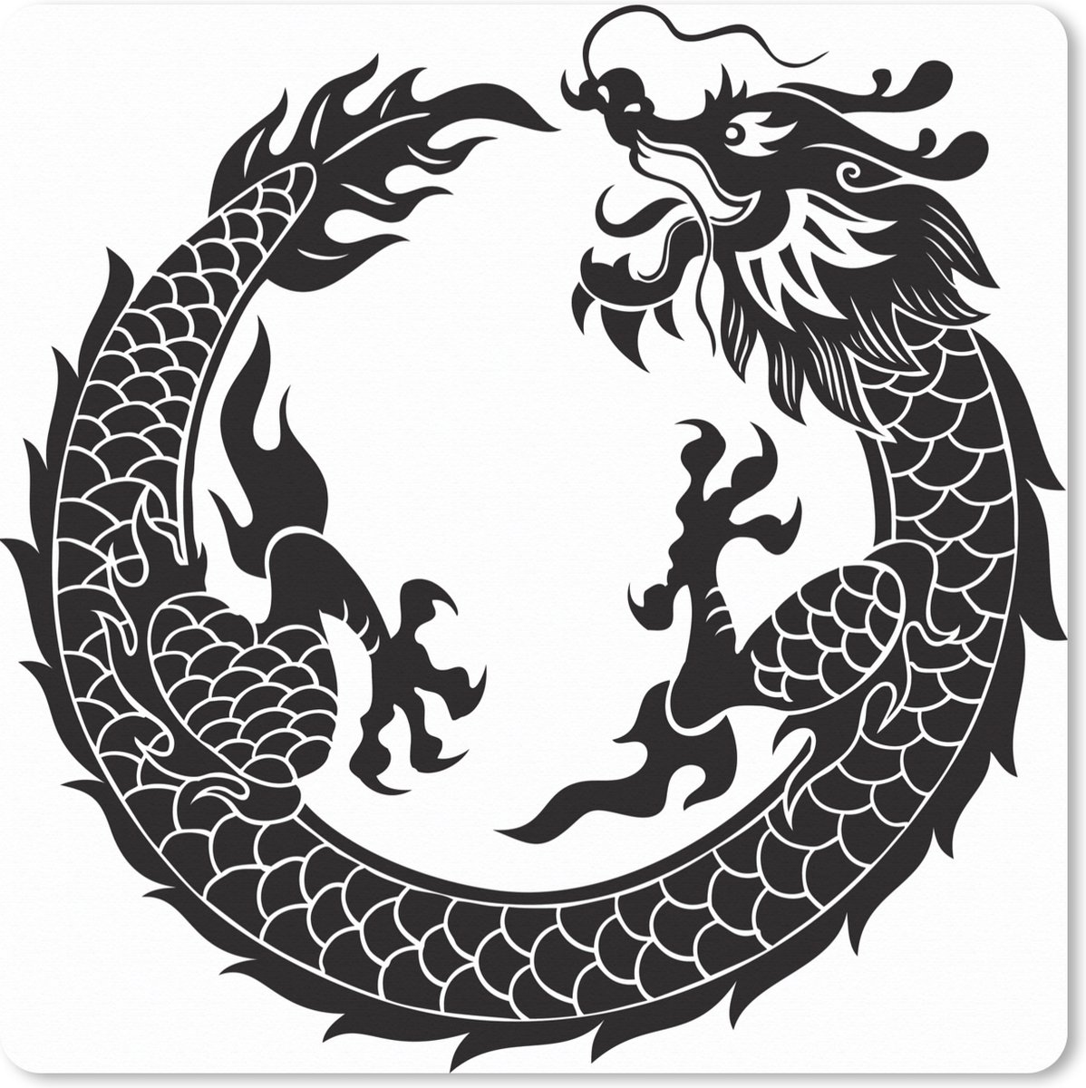 Muismat XXL 50x50 cm - Bureau onderlegger - Bureau mat Zwart-wit illustratie van een Chinese draak - Bureaumat - Gaming mousepad xl - Bureaulegger groot - Computer deskmat