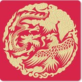 Muismat XXL - Bureau onderlegger - Bureau mat - Traditionele Chinese illustratie van een draak en een feniks - 60x60 cm - XXL muismat