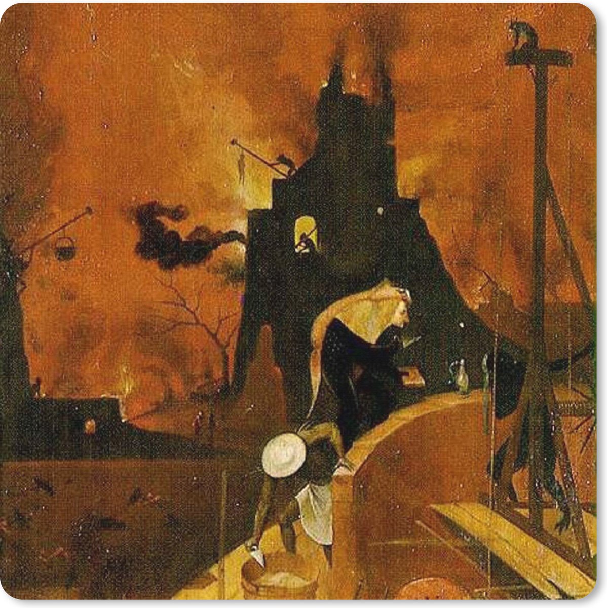 Muismat XXL 50x50 cm - Bureau onderlegger - Bureau mat Haywain right wing of the triptych - schilderij van Jheronimus Bosch - Bureaumat - Gaming mousepad xl - Bureaulegger groot - Computer deskmat