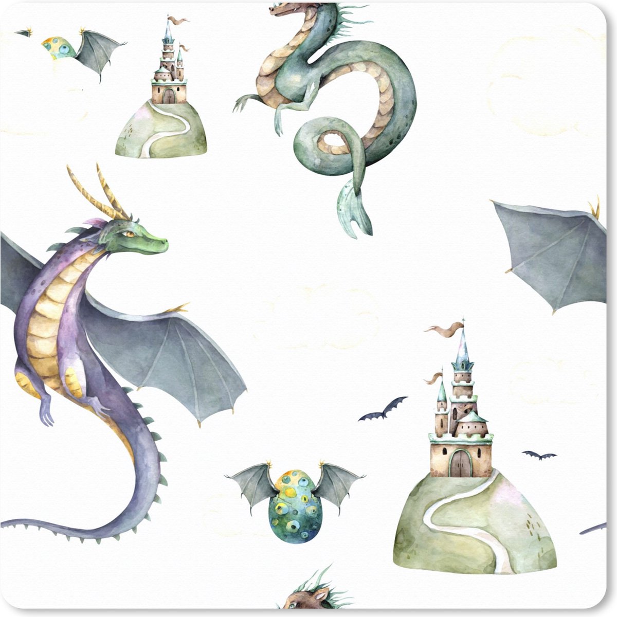 Muismat XXL 80x80 cm - Bureau onderlegger - Bureau mat Jongens - Patronen - Draak - Kasteel - Bureaumat - Gaming mousepad xl - Bureaulegger groot - Computer deskmat