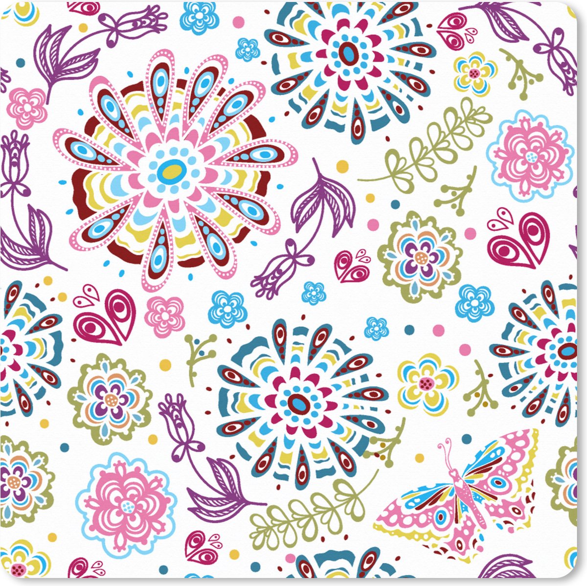 Muismat XXL - Bureau onderlegger - Bureau mat - Regenboog - Bloemen - Vlinder - Design - 50x50 cm - XXL muismat