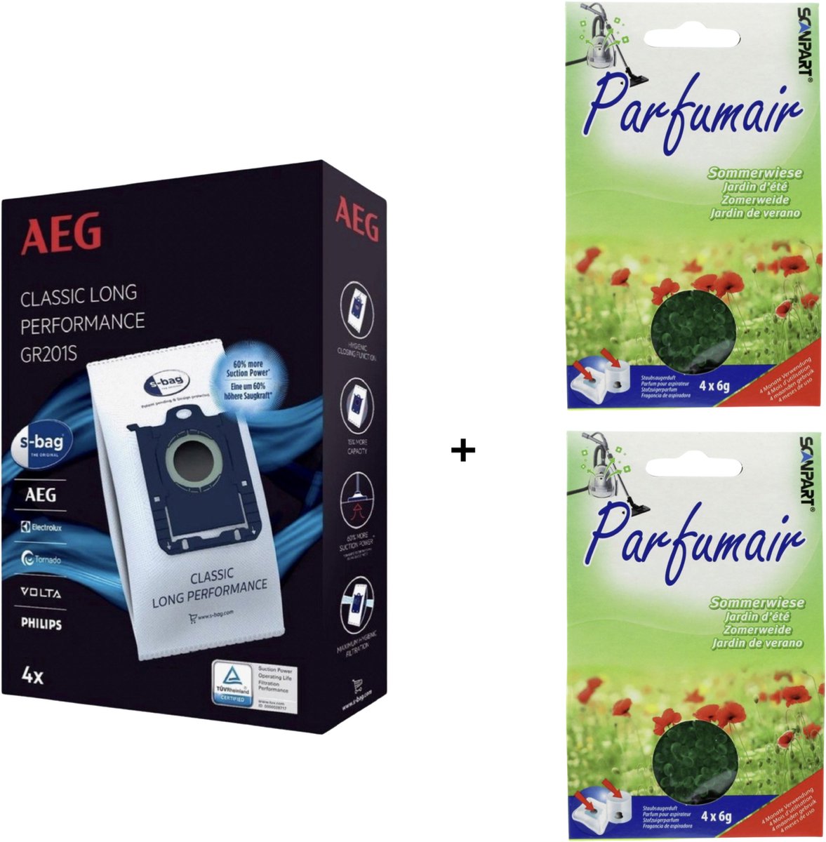 AEG - 1x S-BAG + 2x Geukorrels (zomerweide) - Stofzuigerzakken met geurparels - Voor een frisse geur - COMBIDEAL