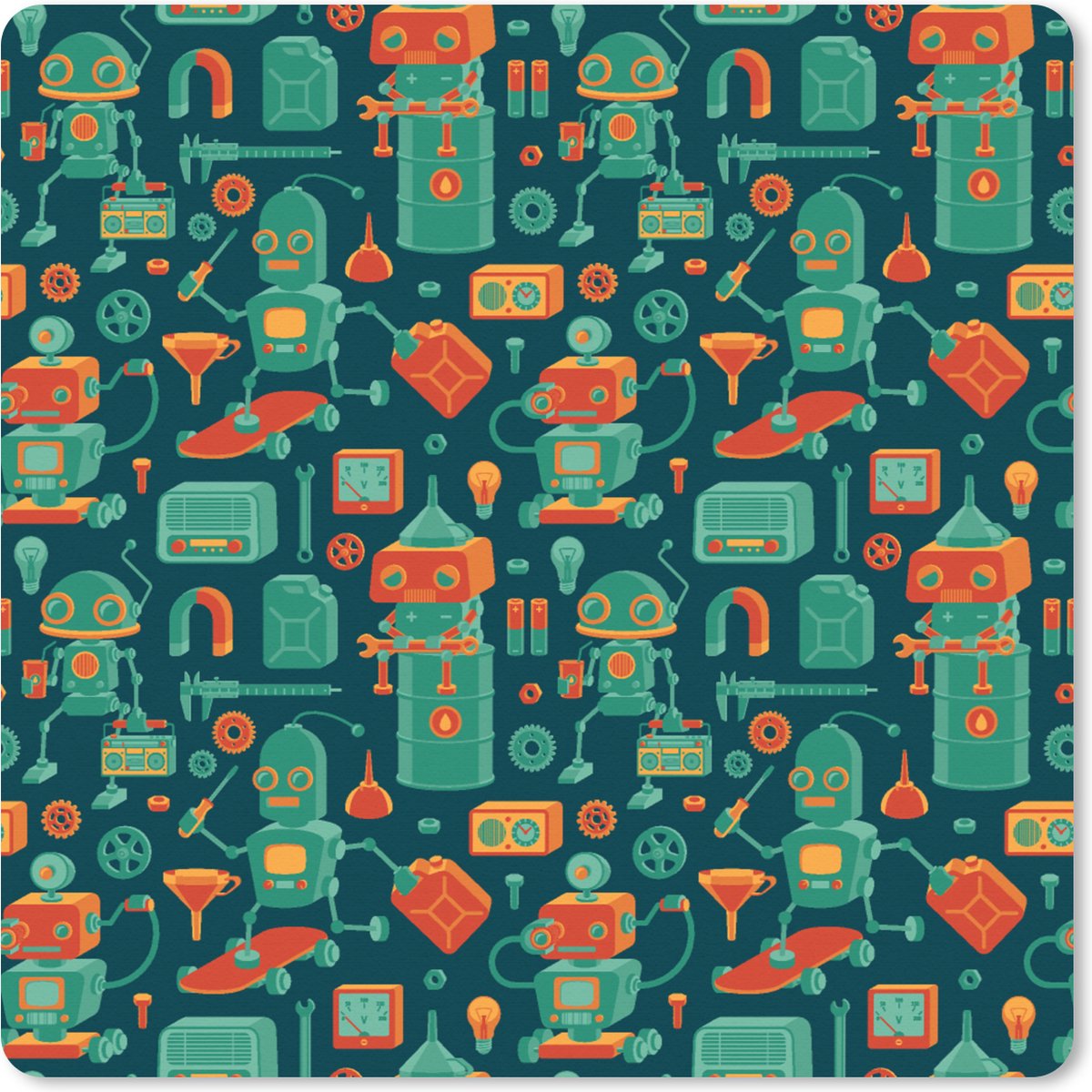Muismat XXL 60x60 cm - Bureau onderlegger - Bureau mat Patroon - Robot - Skateboard - Jongens - Kinderen - Kids - Baby - Bureaumat - Gaming mousepad xl - Bureaulegger groot - Computer deskmat