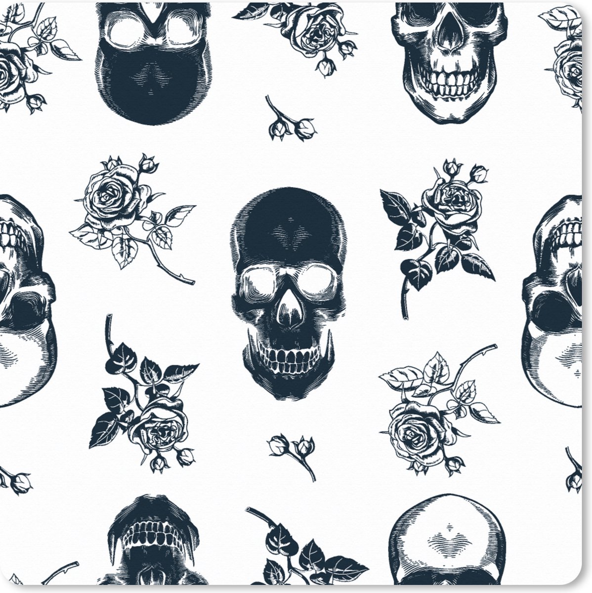 Muismat XXL 80x80 cm - Bureau onderlegger - Bureau mat Tiener - Skull - Rozen - Patroon - Bureaumat - Gaming mousepad xl - Bureaulegger groot - Computer deskmat