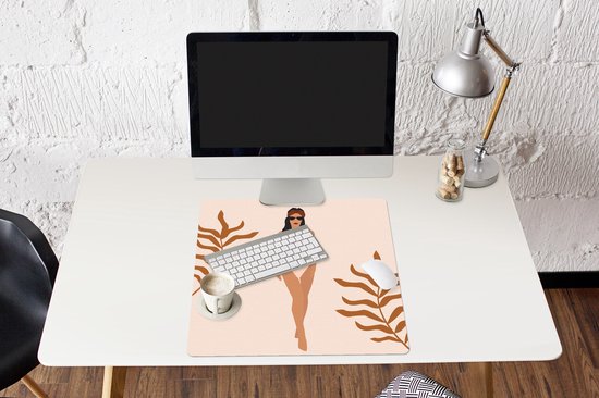 Muismat XXL 60x60 cm - Bureau onderlegger - Bureau mat Zomer - Badpak - Bladeren - Bureaumat - Gaming mousepad xl - Bureaulegger groot - Computer deskmat