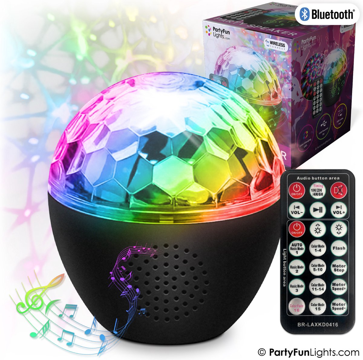 PartyFunLights - Bluetooth Party Speaker Starlight Projector - 16 lichteffecten - Afstandsbediening - Projector lamp – foto 3