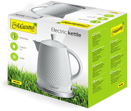 CREATE KETTLE Ceramic Elektrische waterkoker van keramiek, blauw, keramische behuizing, 5 minuten, inhoud 1 l, automatische uitschakeling, 1200 W