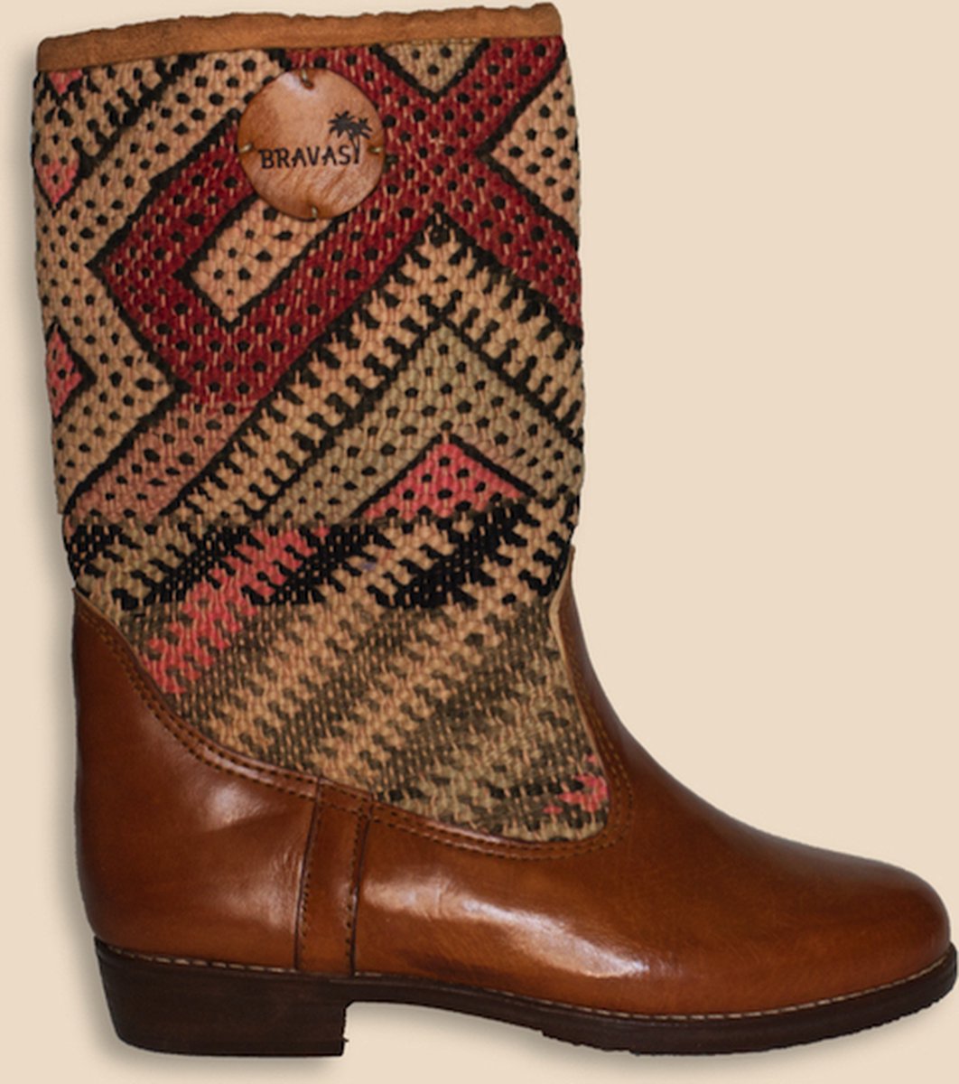 Kelim Boots | Cognacbruin Leer | Vintage Kelim | Maat 40 | Gezane | Bravas Boutique