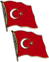 Set van 2x stuks pin broche speldje van Vlag Turkije 20 mm - Landen supporters feestartikelen