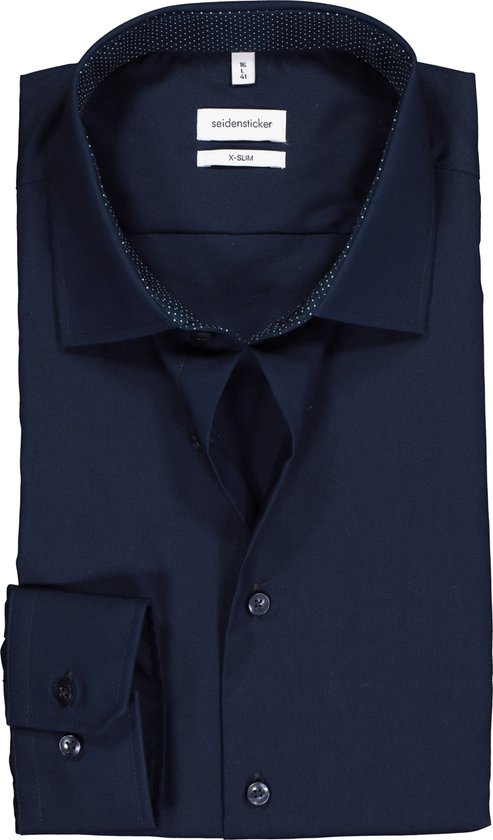 Seidensticker x-slim fit overhemd - donkerblauw (contrast) - Strijkvrij - Boordmaat: 42
