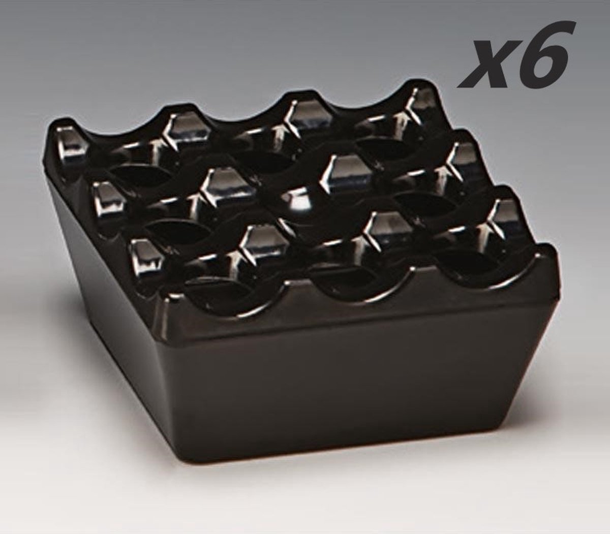 Goedkoopste Chrome Asbak set - 6 Stuks - Vierkante 8 cm - Cafe Asbak - als Buitenshuis - uitenasbakken - Tafelasbak - Afneembare Bovenkant - Zwart