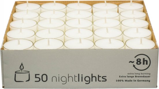 Theelichtjes - Nachtlampjes 50 stuks -  8 uur brandtijd - 3.8x2.4cm - 50 Stuks