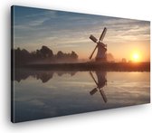 Canvas Schilderij Windmolen Zonsondergang | 60 x 40 cm | Wanddecoratie