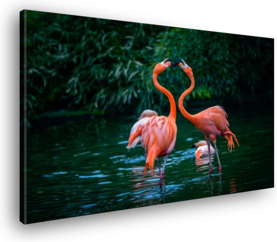 Canvas Schilderij Caribische Flamingo's | 30 x 20 cm | Wanddecoratie