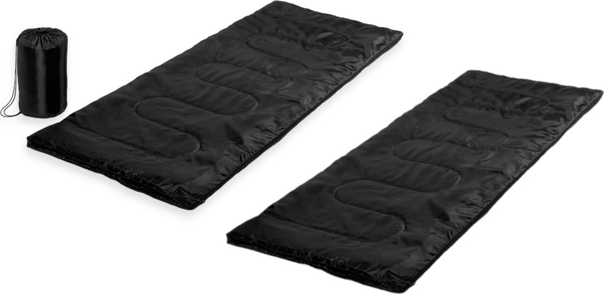 Set van 2x stuks zwarte kampeer 1 persoons slaapzakken dekenmodel 75 x 185 cm - Kamperen en outdoor artikelen kampeerslaapzakken