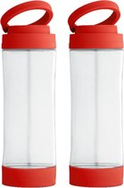 2x Pièces bouteille d'eau/bouteille en verre avec bouchon à vis en plastique rouge et support pour smartphone 390 ml - Bouteille de sport - Bouteille d'eau
