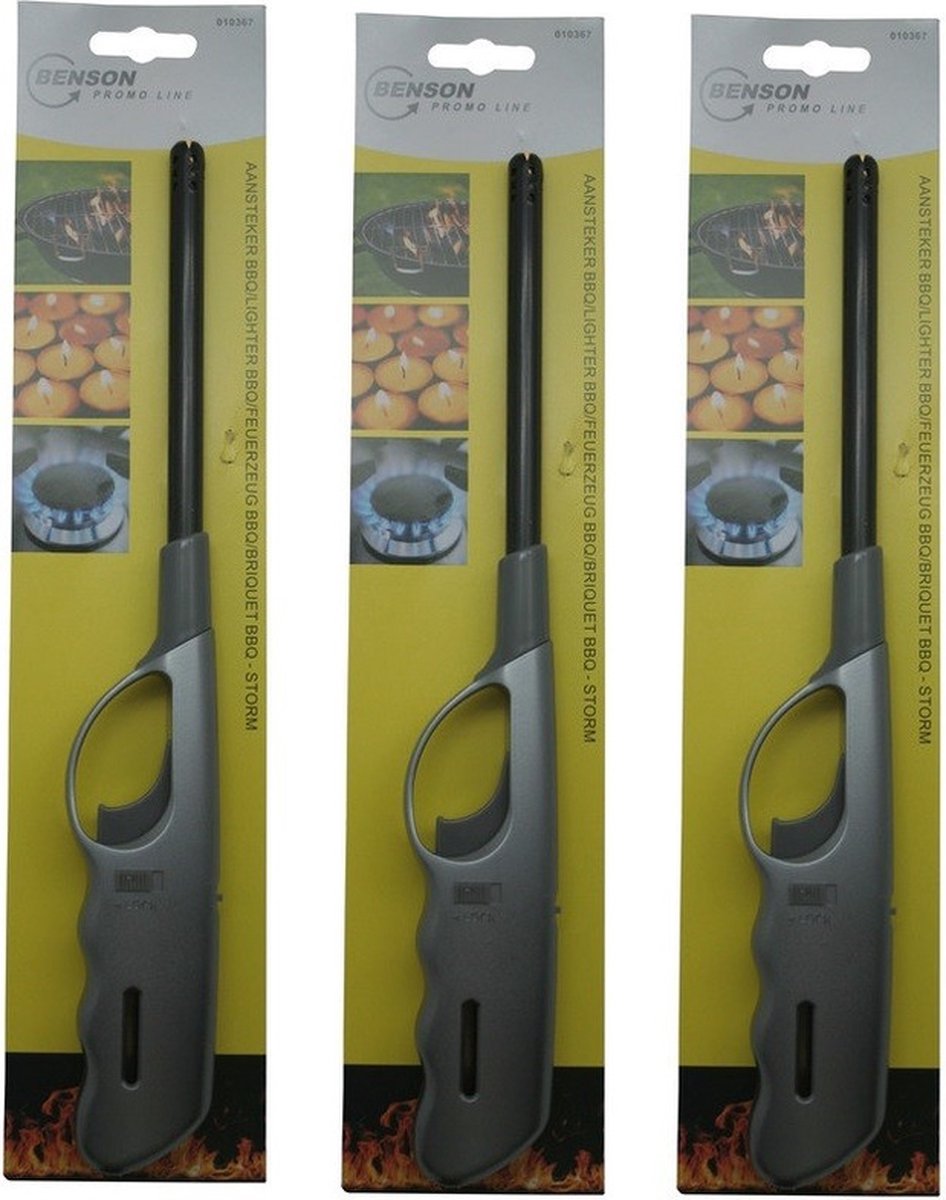 Goedkoopste Benson gas/bbq/keuken/kaarsen aanstekers van 27 cm - 3x stuks - Storm proof - Kinderslot
