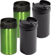 Set van 4x stuks Warmhoudbekers/warm houd bekers metallic zwart en groen 300 ml - 2x per kleur