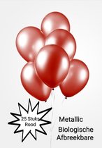 25 stuks Metallic Ballonnen Rood , 100 % Biologisch afbreekbaar, Verjaardag, Thema feest. Huwelijk, Kerstmis, Valentijn.